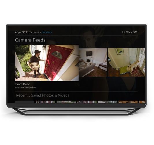 Xfinity Home cameras displayed on TV